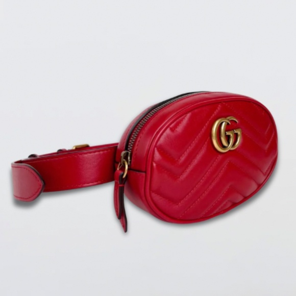 Gucci Marmont Oval Belt Bag Interlocking GG Quilted Leather Red Small 75 cm - Picture 2 of 16